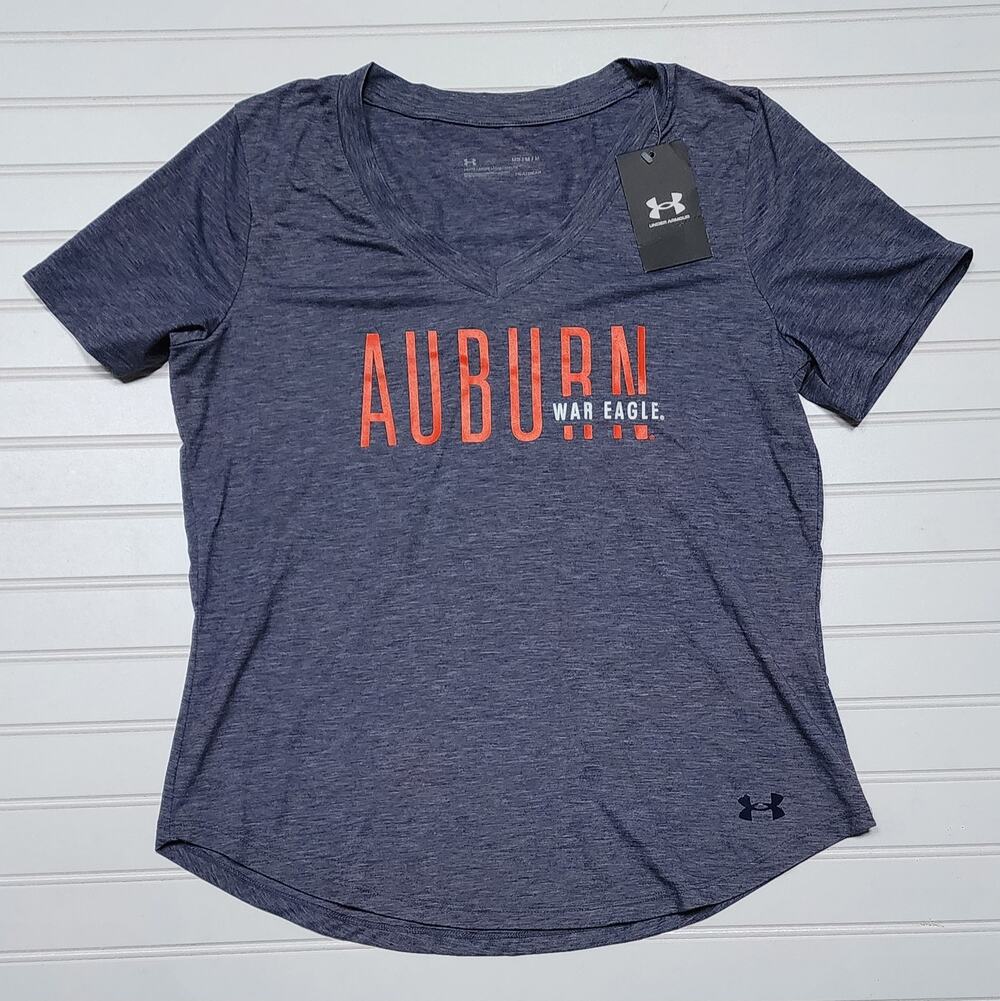 NWT Under Armour Women's Auburn Tigers V-Neck T-Shirt Size M Blue & Orange